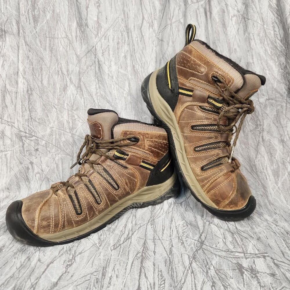 KEEN Flint II Utility Mid Steel Toe Brown Work Boots Waterproof Men's 11 EE Wide
